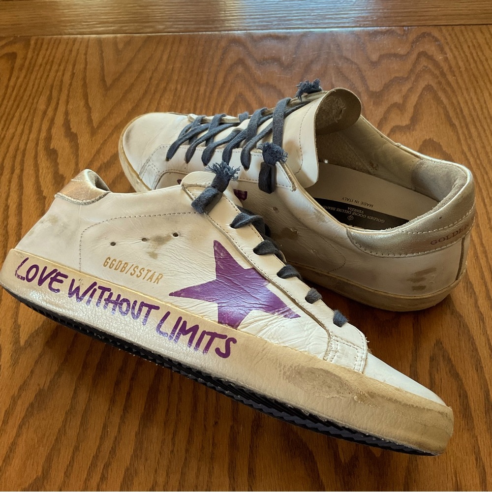 Golden Goose White “Love Without Limits” Superstar Sneakers, Women’s Sz 8.5/9
